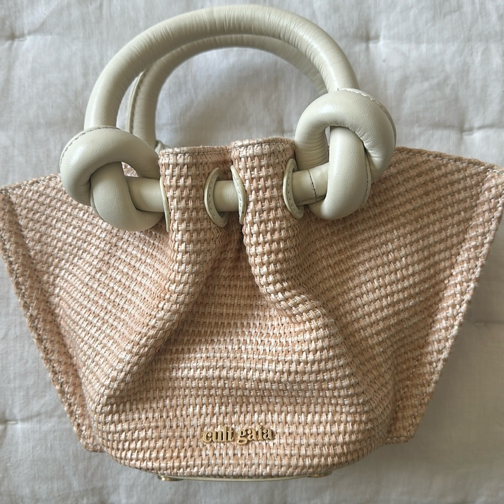 Cult Gaia Cream and Tan Woven Bag